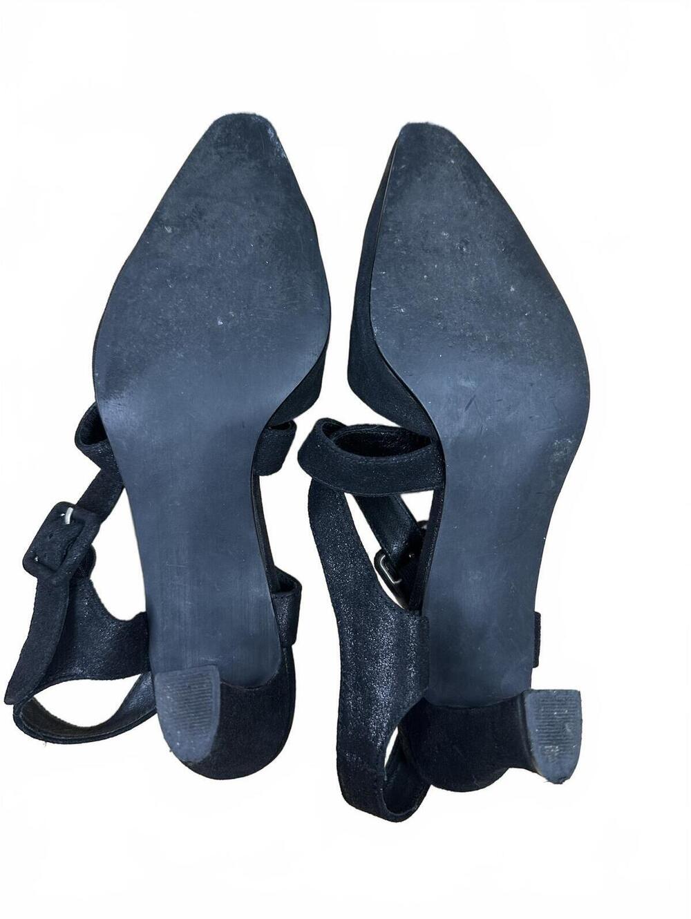 J. Renee Black Pointed Toe Slingback Kitten Heels - Picture 6 of 8